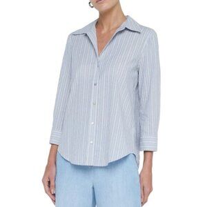 L'Agence Women's Light Blue/Bone Stripe Daniella Shirt Size XL